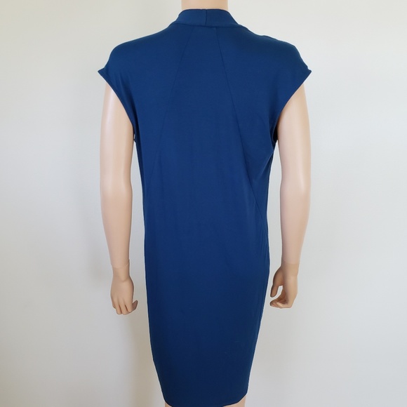 Three Dots Dress V Neck Viscose Blend Blue Sz M Capsule Minimalist Drape - Picture 4 of 6